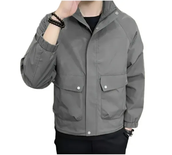 Men Box Pocket Designed Double Layered Summer Jackets,Grey